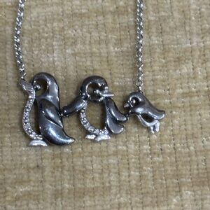 925 diamond penguin family necklace